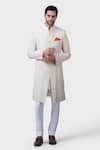 Shop_Raghavendra Rathore Jodhpur_Off White Linen, Silk Embroidery Diwani Khas Achkan _Online_at_Aza_Fashions