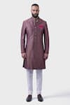 Raghavendra Rathore Jodhpur_Wine Silk Floral Baroda Pattern Achkan _Online_at_Aza_Fashions