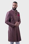 Raghavendra Rathore Jodhpur_Wine Silk Floral Baroda Pattern Achkan _at_Aza_Fashions