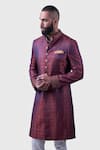 Buy_Raghavendra Rathore Jodhpur_Maroon Silk Embroidery The Butti Jharokha Achkan _at_Aza_Fashions