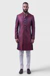 Raghavendra Rathore Jodhpur_Maroon Silk Embroidery The Butti Jharokha Achkan _Online_at_Aza_Fashions