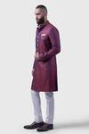 Buy_Raghavendra Rathore Jodhpur_Maroon Silk Embroidery The Butti Jharokha Achkan _Online_at_Aza_Fashions
