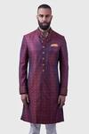 Raghavendra Rathore Jodhpur_Maroon Silk Embroidery The Butti Jharokha Achkan _at_Aza_Fashions