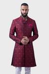 Buy_Raghavendra Rathore Jodhpur_Maroon Silk Persian The Ambrosia Achkan _at_Aza_Fashions