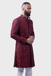 Raghavendra Rathore Jodhpur_Maroon Silk Persian The Ambrosia Achkan _at_Aza_Fashions