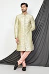 Buy_Aryavir Malhotra_Green Dupion Art Silk Embroidered Zari Floral Jaal Sherwani _at_Aza_Fashions