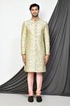 Buy_Aryavir Malhotra_Green Dupion Art Silk Embroidered Zari Floral Jaal Sherwani _Online_at_Aza_Fashions