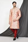 Buy_Aryavir Malhotra_Peach Dupion Art Silk Embroidered Zari Floral Jaal Thread Sherwani _at_Aza_Fashions