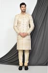 Buy_Aryavir Malhotra_Beige Mulberry Embroidered Zari Vintage Jaal Resham Sherwani _at_Aza_Fashions