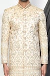 Aryavir Malhotra_Beige Mulberry Embroidered Zari Vintage Jaal Resham Sherwani _Online_at_Aza_Fashions