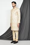 Shop_Aryavir Malhotra_Beige Mulberry Embroidered Zari Vintage Jaal Resham Sherwani _Online_at_Aza_Fashions