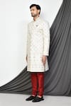 Shop_Aryavir Malhotra_Cream Mulberry Embroidered Zari Vintage Sherwani _Online_at_Aza_Fashions