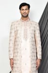 Buy_Aryavir Malhotra_Cream Tuxedo Satin Embroidered Zari Vintage Sherwani And Kurta Set _Online_at_Aza_Fashions