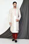 Buy_Aryavir Malhotra_Cream Tuxedo Satin Embroidered Zari Resham Sherwani And Kurta Set _at_Aza_Fashions