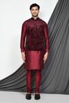 Buy_Aryavir Malhotra_Maroon Velvet Embroidery Paisley Pattern Bundi _Online_at_Aza_Fashions