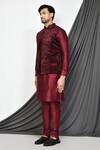 Shop_Aryavir Malhotra_Maroon Velvet Embroidery Paisley Pattern Bundi _Online_at_Aza_Fashions