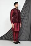 Aryavir Malhotra_Maroon Velvet Embroidery Paisley Pattern Bundi _at_Aza_Fashions