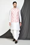 Buy_Aryavir Malhotra_Pink Kurta And Dhoti Pant Dupion Silk Printed Geometric Bundi & Set _at_Aza_Fashions