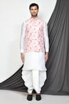 Buy_Aryavir Malhotra_Pink Kurta And Dhoti Pant Dupion Silk Printed Geometric Bundi & Set _Online_at_Aza_Fashions