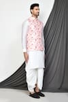 Shop_Aryavir Malhotra_Pink Kurta And Dhoti Pant Dupion Silk Printed Geometric Bundi & Set _Online_at_Aza_Fashions