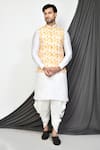 Buy_Aryavir Malhotra_Yellow Kurta And Patiala Pant Dupion Silk Printed Hexagon Bundi & Set _at_Aza_Fashions