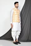 Buy_Aryavir Malhotra_Yellow Kurta And Patiala Pant Dupion Silk Printed Hexagon Bundi & Set 