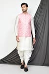 Buy_Aryavir Malhotra_Peach Kurta And Patiala Pant Dupion Silk Printed Floral Bundi & Set _at_Aza_Fashions