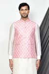 Buy_Aryavir Malhotra_Peach Kurta And Patiala Pant Dupion Silk Printed Floral Bundi & Set _Online_at_Aza_Fashions