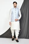 Buy_Aryavir Malhotra_Grey Kurta And Patiala Pant Dupion Silk Printed Mughal Bundi & Set _at_Aza_Fashions