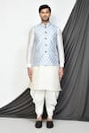 Shop_Aryavir Malhotra_Grey Kurta And Patiala Pant Dupion Silk Printed Mughal Bundi & Set _Online_at_Aza_Fashions