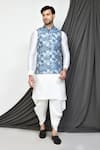 Buy_Aryavir Malhotra_Grey Kurta And Patiala Pant Dupion Silk Printed Tile Bundi & Set _at_Aza_Fashions