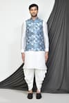 Aryavir Malhotra_Grey Kurta And Patiala Pant Dupion Silk Printed Tile Bundi & Set _at_Aza_Fashions