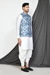 Buy_Aryavir Malhotra_Grey Kurta And Patiala Pant Dupion Silk Printed Tile Bundi & Set 