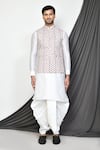 Buy_Aryavir Malhotra_Multi Color Kurta And Dhoti Pant Dupion Silk Printed Diamond Bundi & Set _Online_at_Aza_Fashions