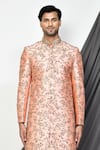 Aryavir Malhotra_Peach Sherwani Dupion Art Silk Embroidery Zari Thread Set _Online_at_Aza_Fashions