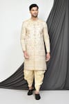 Buy_Aryavir Malhotra_Cream Sherwani Mulberry Embroidery Thread Set _at_Aza_Fashions