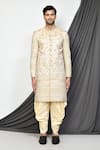 Buy_Aryavir Malhotra_Cream Sherwani Mulberry Embroidery Thread Set _Online_at_Aza_Fashions