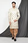 Buy_Aryavir Malhotra_Ivory Sherwani Mulberry Embroidery Thread Work Set _at_Aza_Fashions