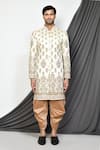 Shop_Aryavir Malhotra_Ivory Sherwani Mulberry Embroidery Thread Work Set _Online_at_Aza_Fashions