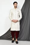 Buy_Aryavir Malhotra_Cream Sherwani Mulberry Hand Embroidered Floral And Pant Set _at_Aza_Fashions