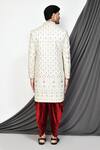 Shop_Aryavir Malhotra_Cream Sherwani Mulberry Hand Embroidered Floral And Pant Set _at_Aza_Fashions