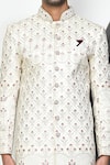 Aryavir Malhotra_Cream Sherwani Mulberry Hand Embroidered Floral And Pant Set _Online_at_Aza_Fashions