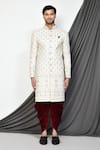 Buy_Aryavir Malhotra_Cream Sherwani Mulberry Hand Embroidered Floral And Pant Set _Online_at_Aza_Fashions