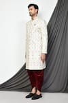 Shop_Aryavir Malhotra_Cream Sherwani Mulberry Hand Embroidered Floral And Pant Set _Online_at_Aza_Fashions