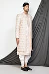 Aryavir Malhotra_Cream Tuxedo Satin Hand Embroidered Floral Sherwani Pant Set _at_Aza_Fashions