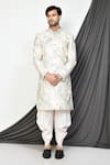 Buy_Aryavir Malhotra_Cream Sherwani Mulberry Hand Embroidered Floral And Pant Set _at_Aza_Fashions