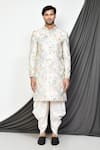 Buy_Aryavir Malhotra_Cream Sherwani Mulberry Hand Embroidered Floral And Pant Set _Online_at_Aza_Fashions