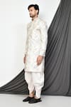 Aryavir Malhotra_Cream Sherwani Mulberry Hand Embroidered Floral And Pant Set _at_Aza_Fashions