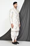 Buy_Aryavir Malhotra_Cream Sherwani Mulberry Hand Embroidered Floral And Pant Set 