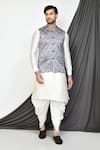 Buy_Aryavir Malhotra_Grey Dupion Silk Leaf Motifs Pattern Nehru Jacket And Kurta Set _at_Aza_Fashions